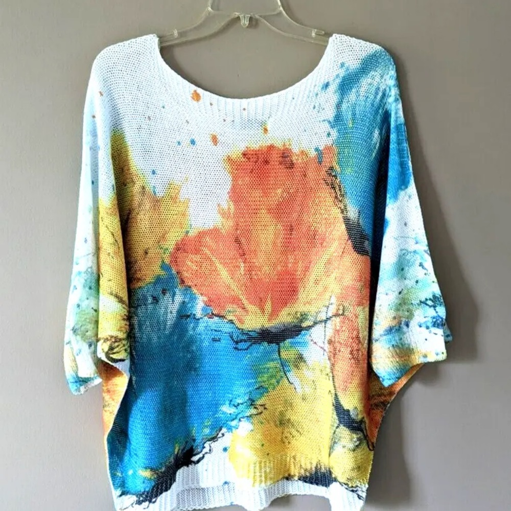 Luisa Rocco watercolor cold shoulder summer sweater
